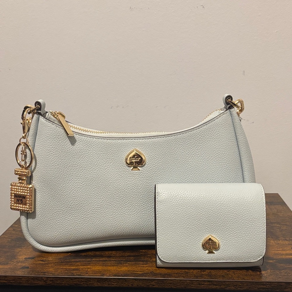 Kate Spade Stylish light blue Shoulder Bag + wallet +charm